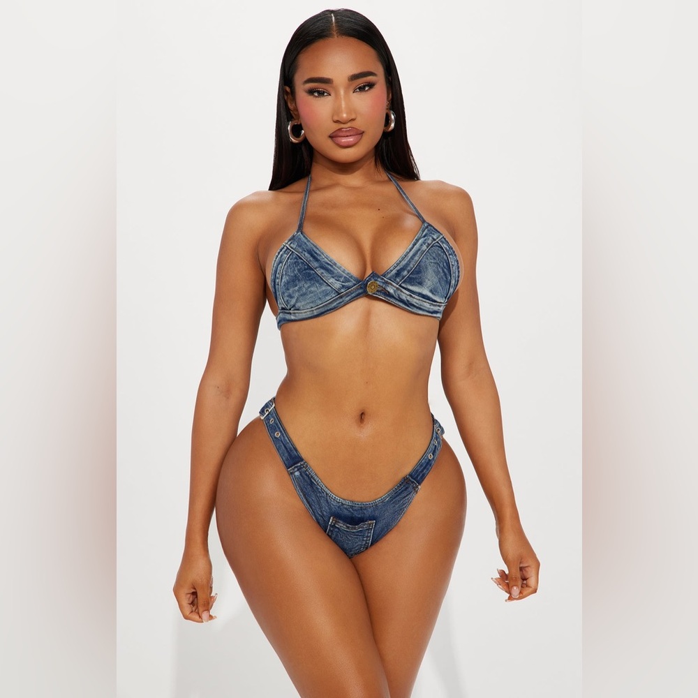 NWT Summer Cutoff Denim 2 Piece Bikini Sunsuit - Denim